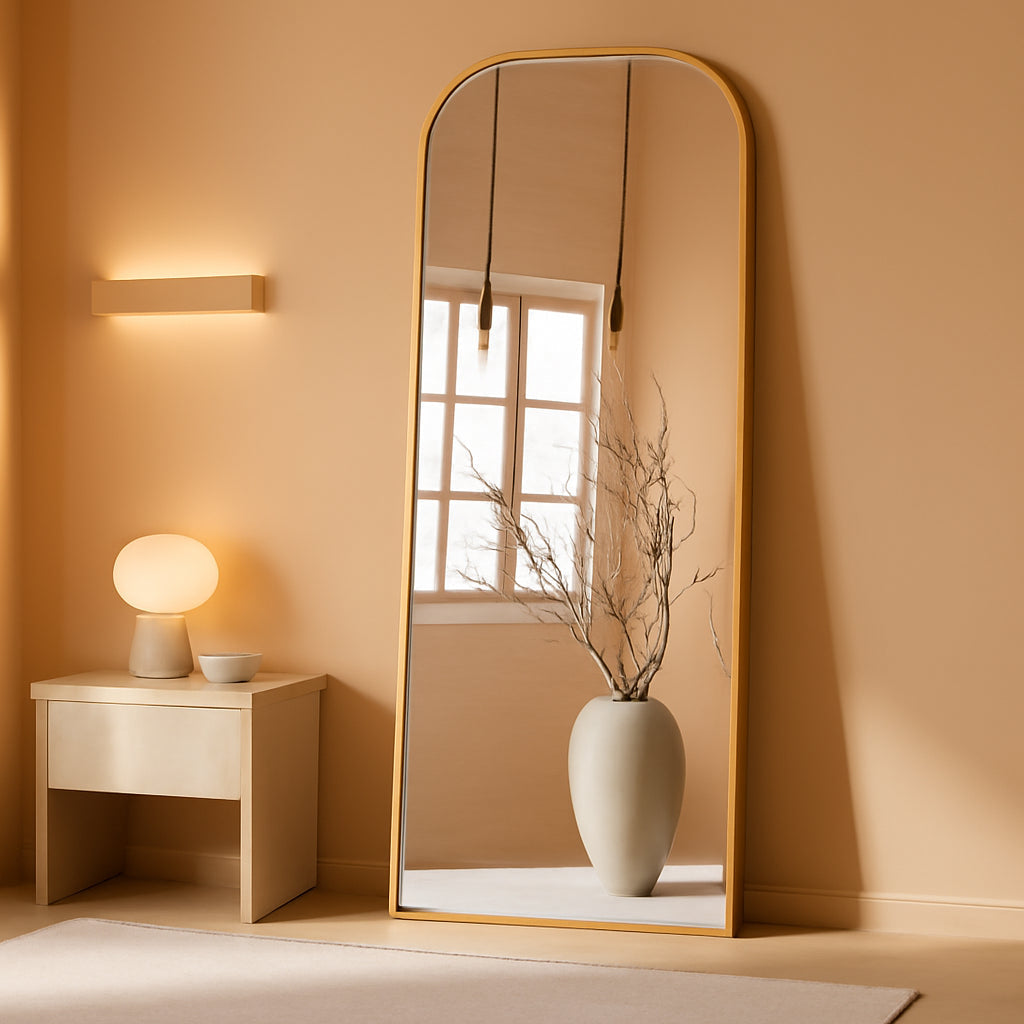 56Inch Full Length Floor Mirror Gold Aluminum Polished