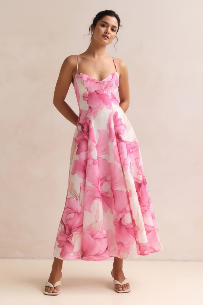 Floral Print Spaghetti Strap Midi Dress