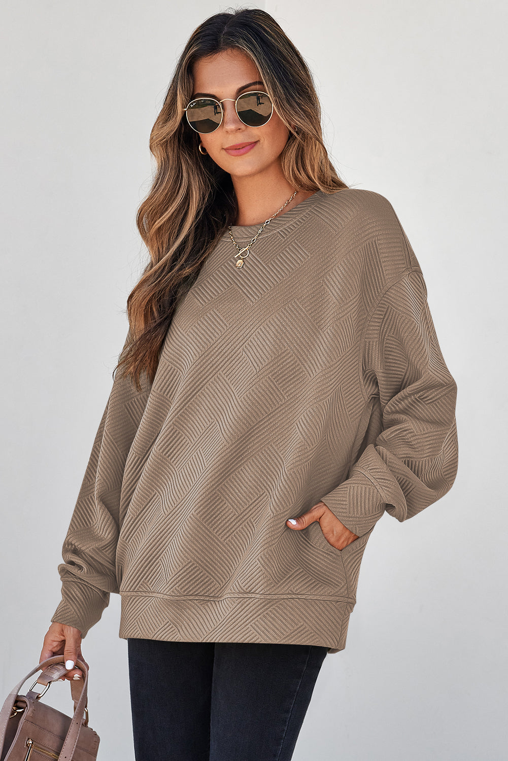 Parchment Textured Drop-Shoulder Sweatshirt