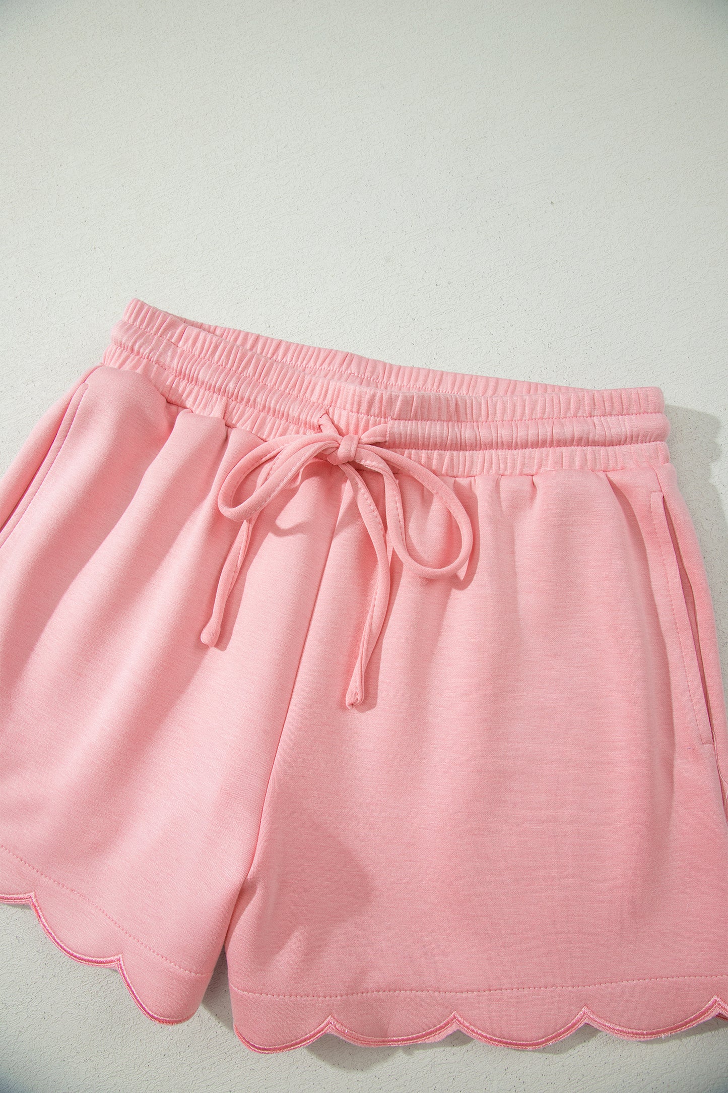 Scalloped V-Neck Dolman Top & Drawstring Short Set