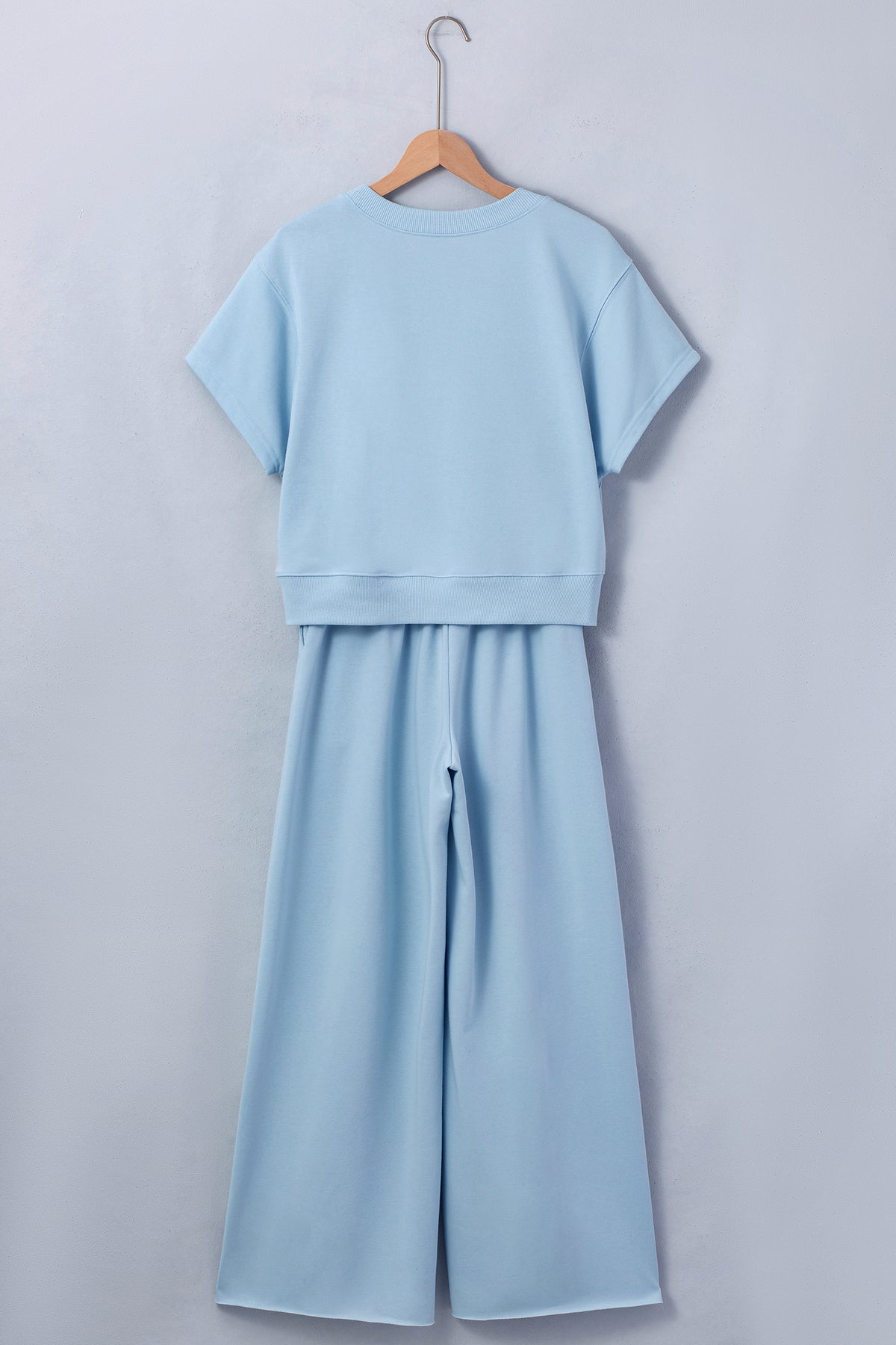 Solid Color Loose Tee & Wide Leg Pants 2-Piece Set