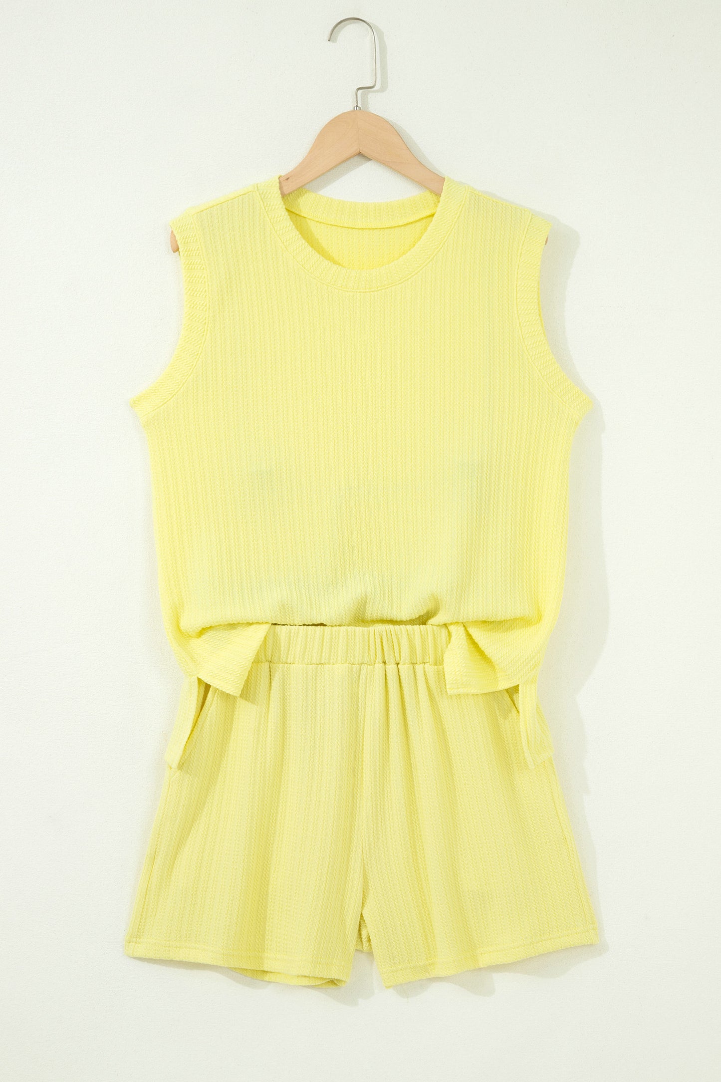 Textured Ribbed High Neck Tank & Casual Shorts Set