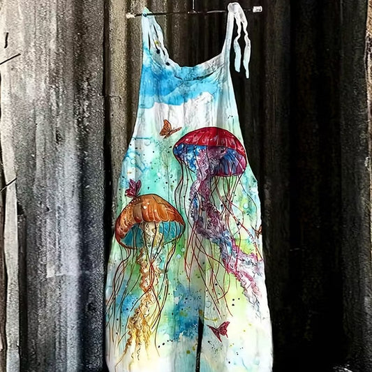 Women's Fun Print Wide-Leg Suspender Overalls