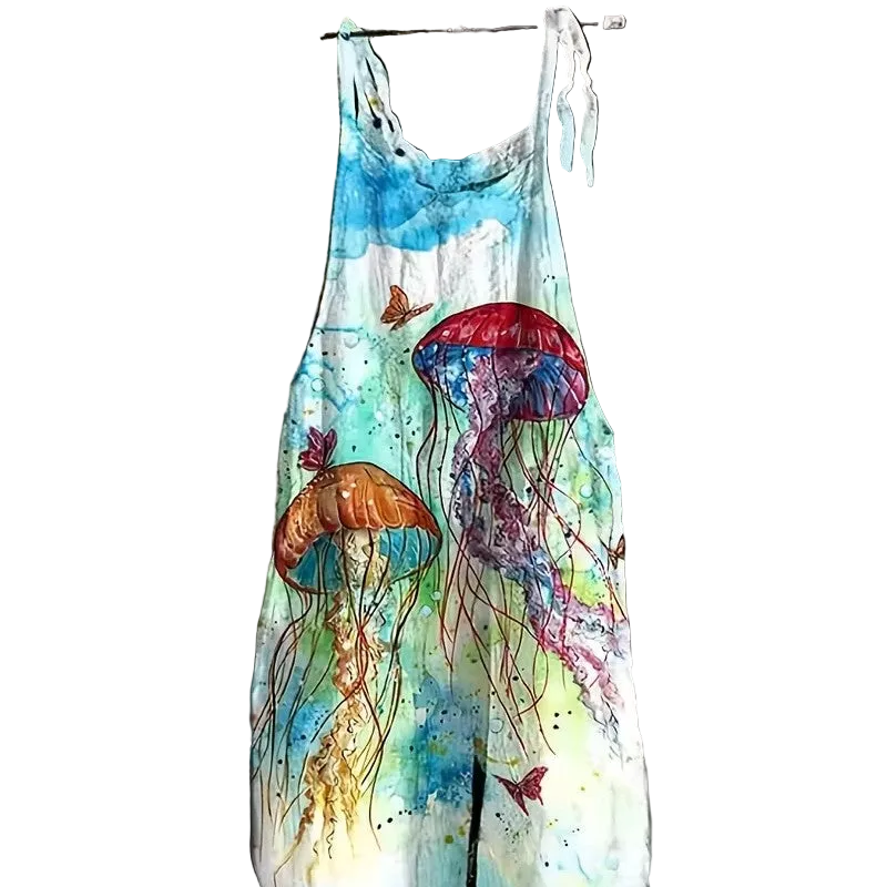 Women's Fun Print Wide-Leg Suspender Overalls