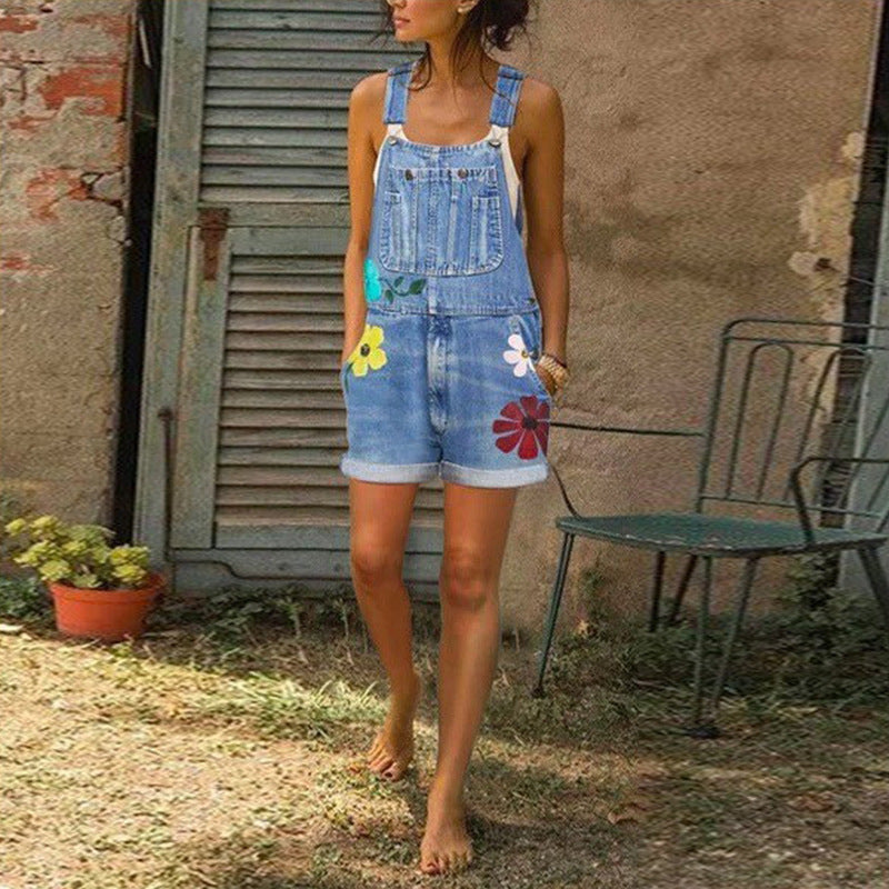 Women's Printed Slim Fit Bib Shorts