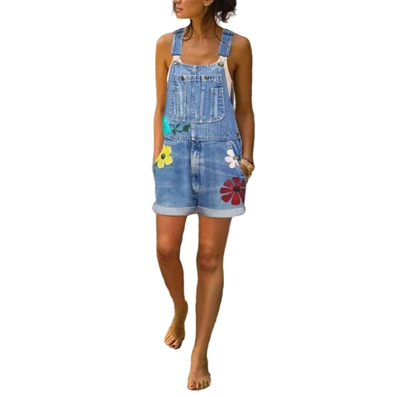 Women's Printed Slim Fit Bib Shorts