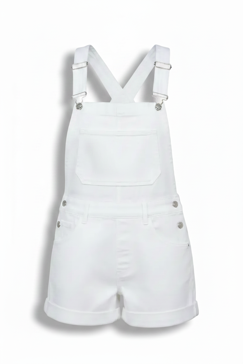 White Wide Strap Square Neck Denim Overalls | Crisscross Back Bib Overalls