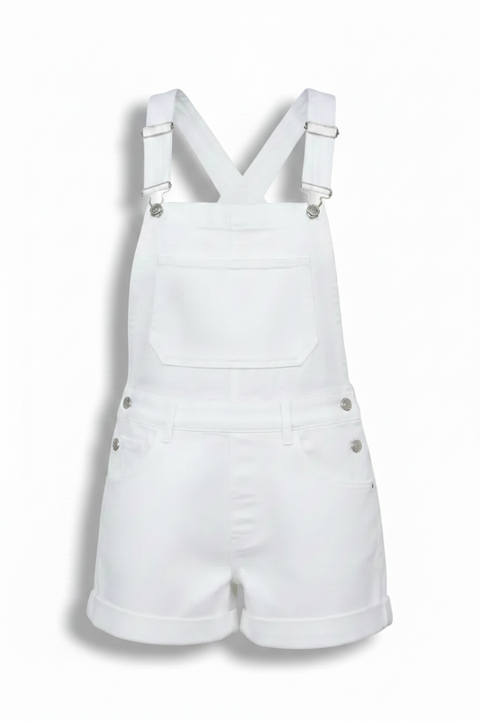 White Wide Strap Square Neck Denim Overalls | Crisscross Back Bib Overalls