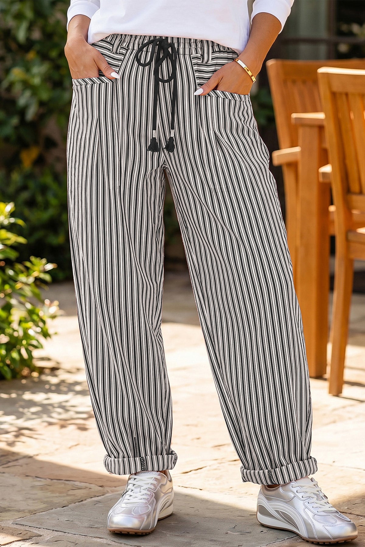 Stripe Drawstring Loose Pants