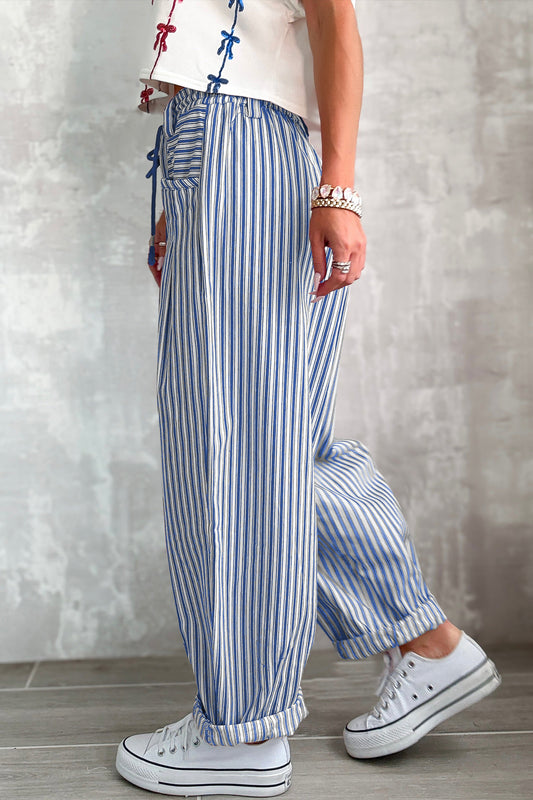 Stripe Drawstring Loose Pants