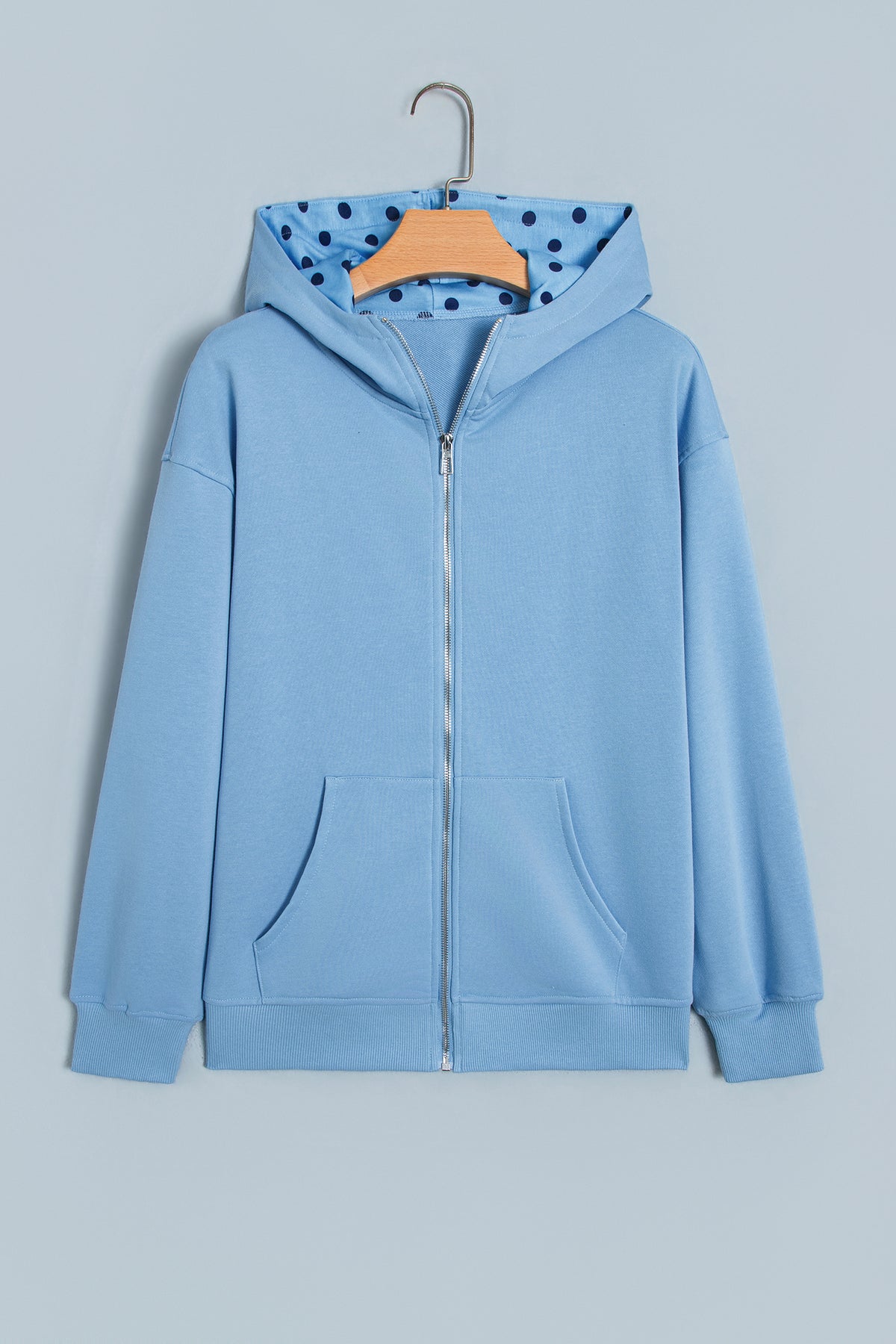 Polka Dot Lined Zip-Up Hoodie