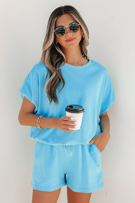 Puffy Loose Top & Drawstring Shorts Set