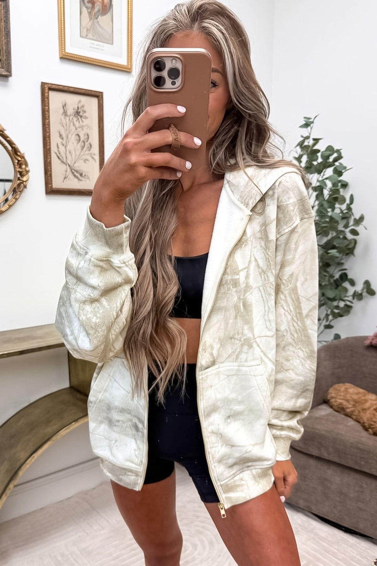 Abstract Camo Hooded Zip-Up Sweatshirt