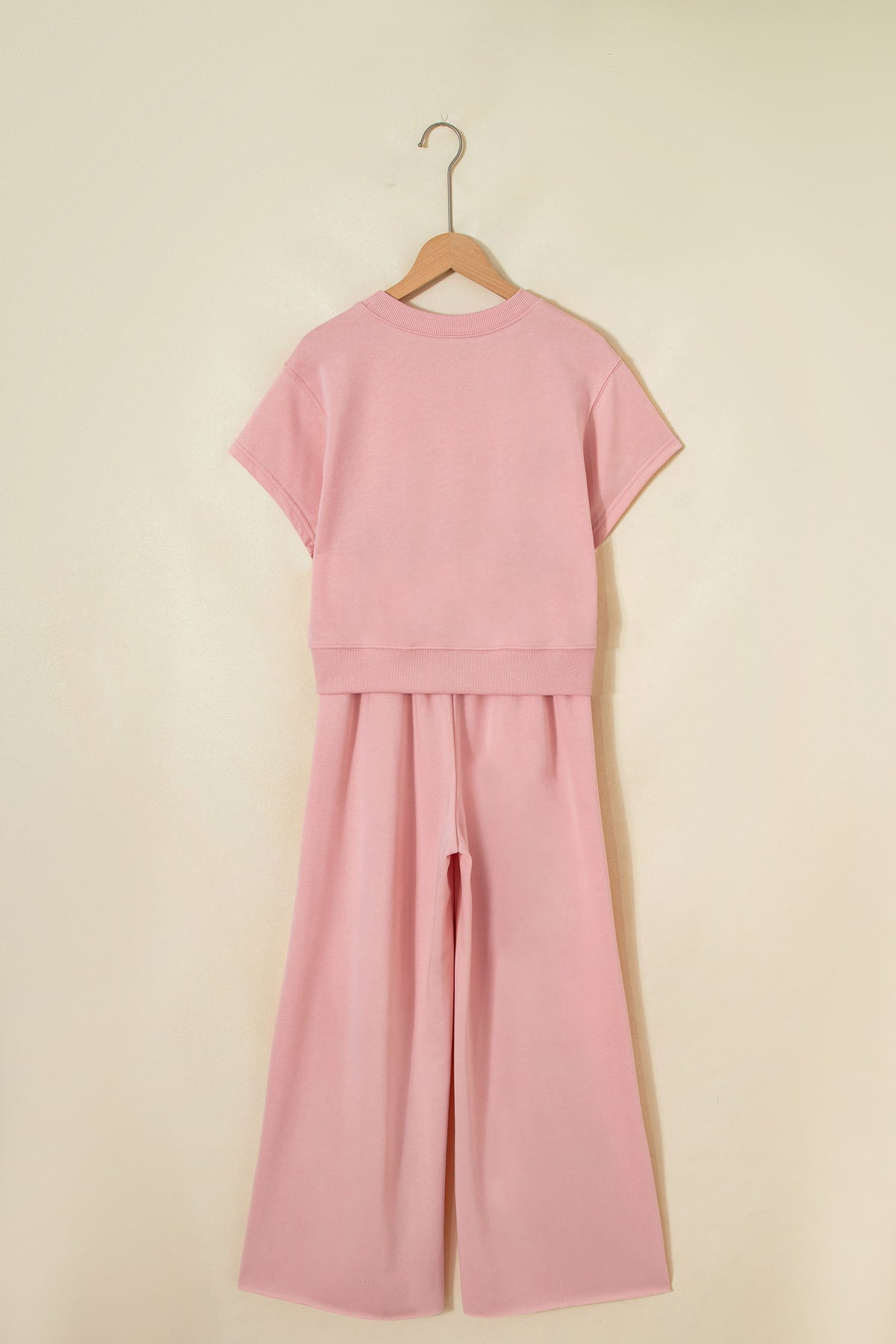 Solid Color Loose Tee & Wide Leg Pants 2-Piece Set