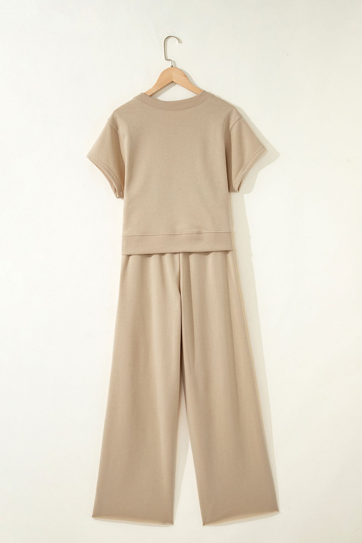 Solid Color Loose Tee & Wide Leg Pants 2-Piece Set