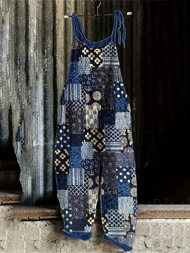 Women's Fun Print Wide-Leg Suspender Overalls