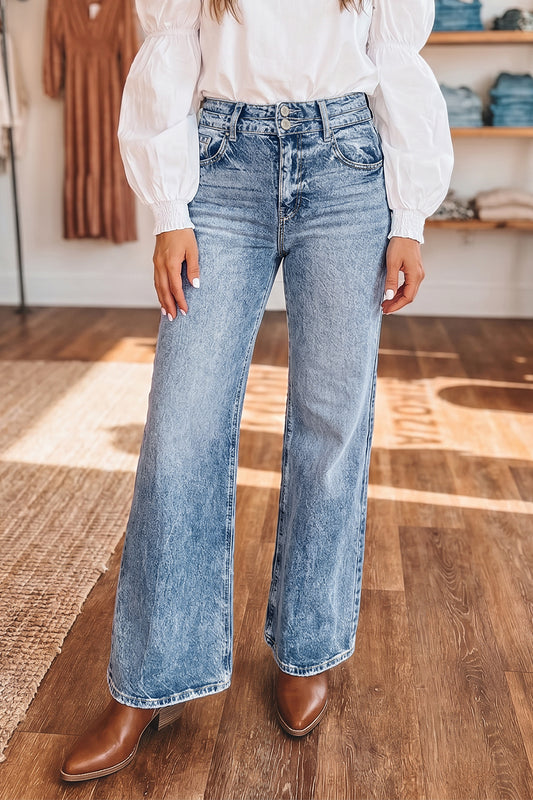 Acid Wash High Rise Flare Jeans