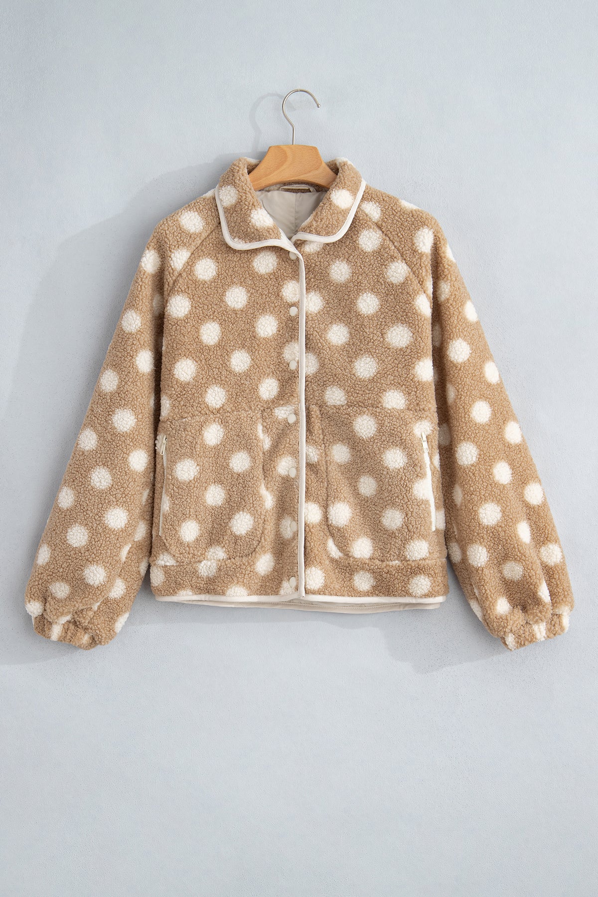 Khaki Polka Dot Faux Fur Jacket