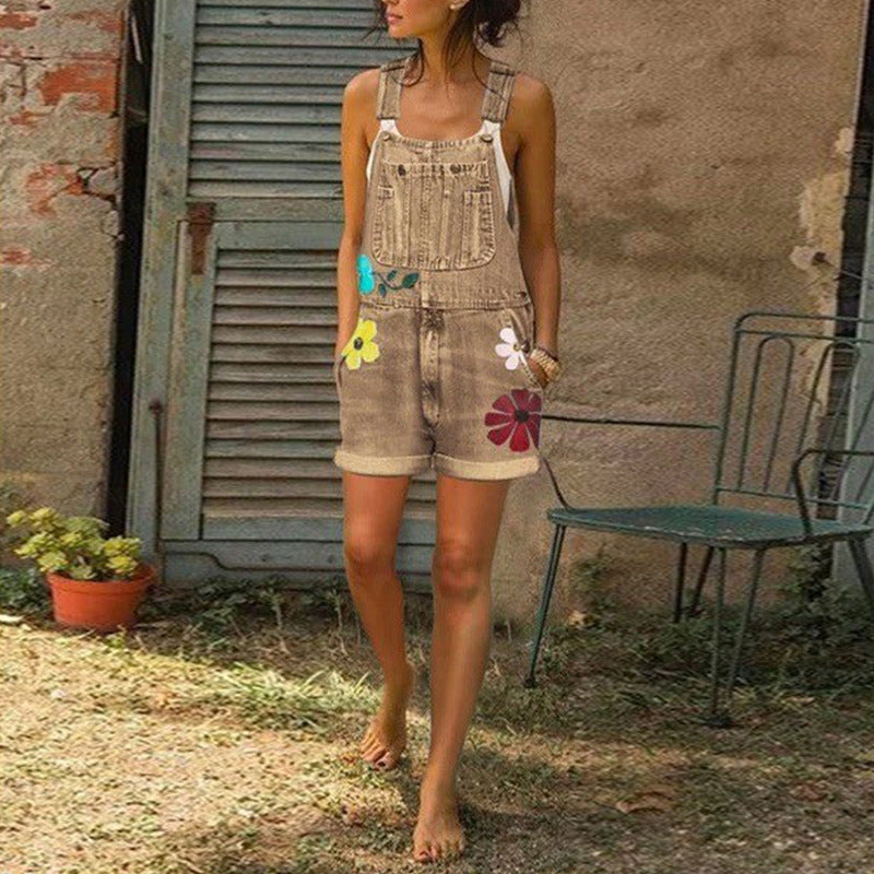 Women's Printed Slim Fit Bib Shorts