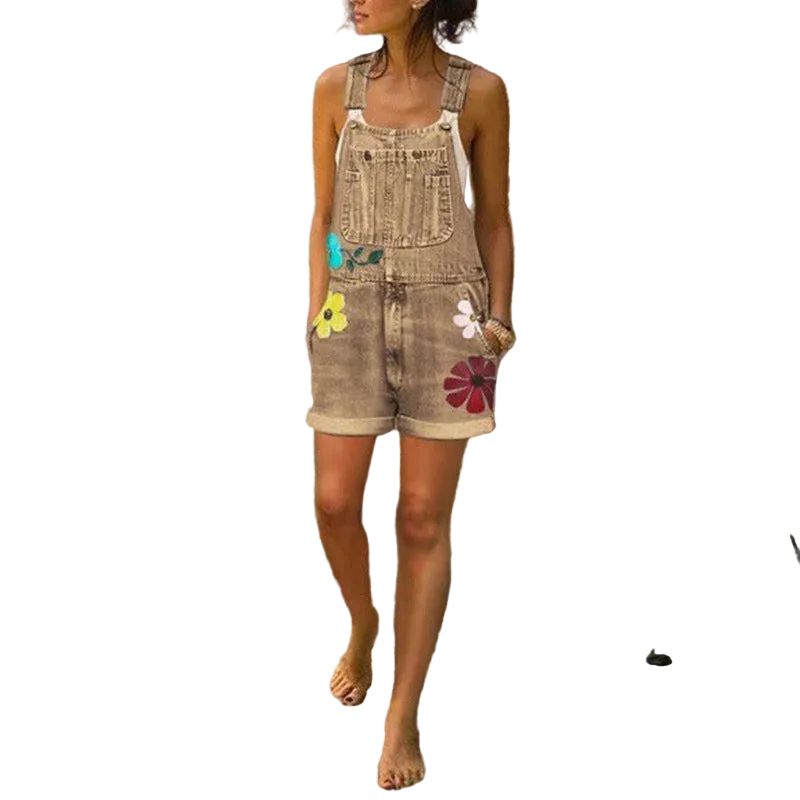 Women's Printed Slim Fit Bib Shorts