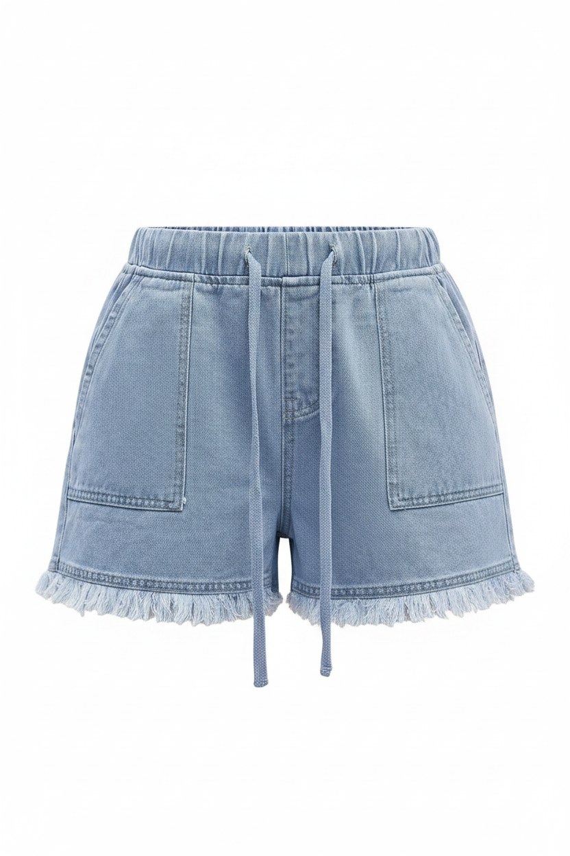 Drawstring Raw Hem Denim Shorts