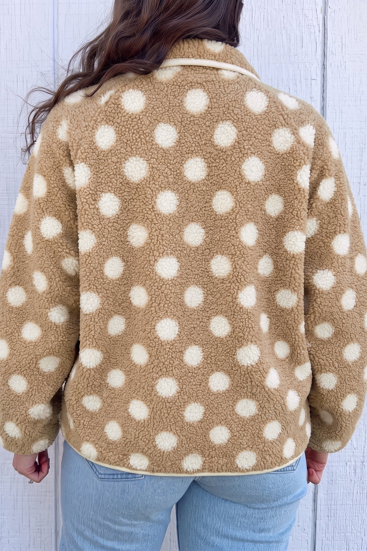 Khaki Polka Dot Faux Fur Jacket