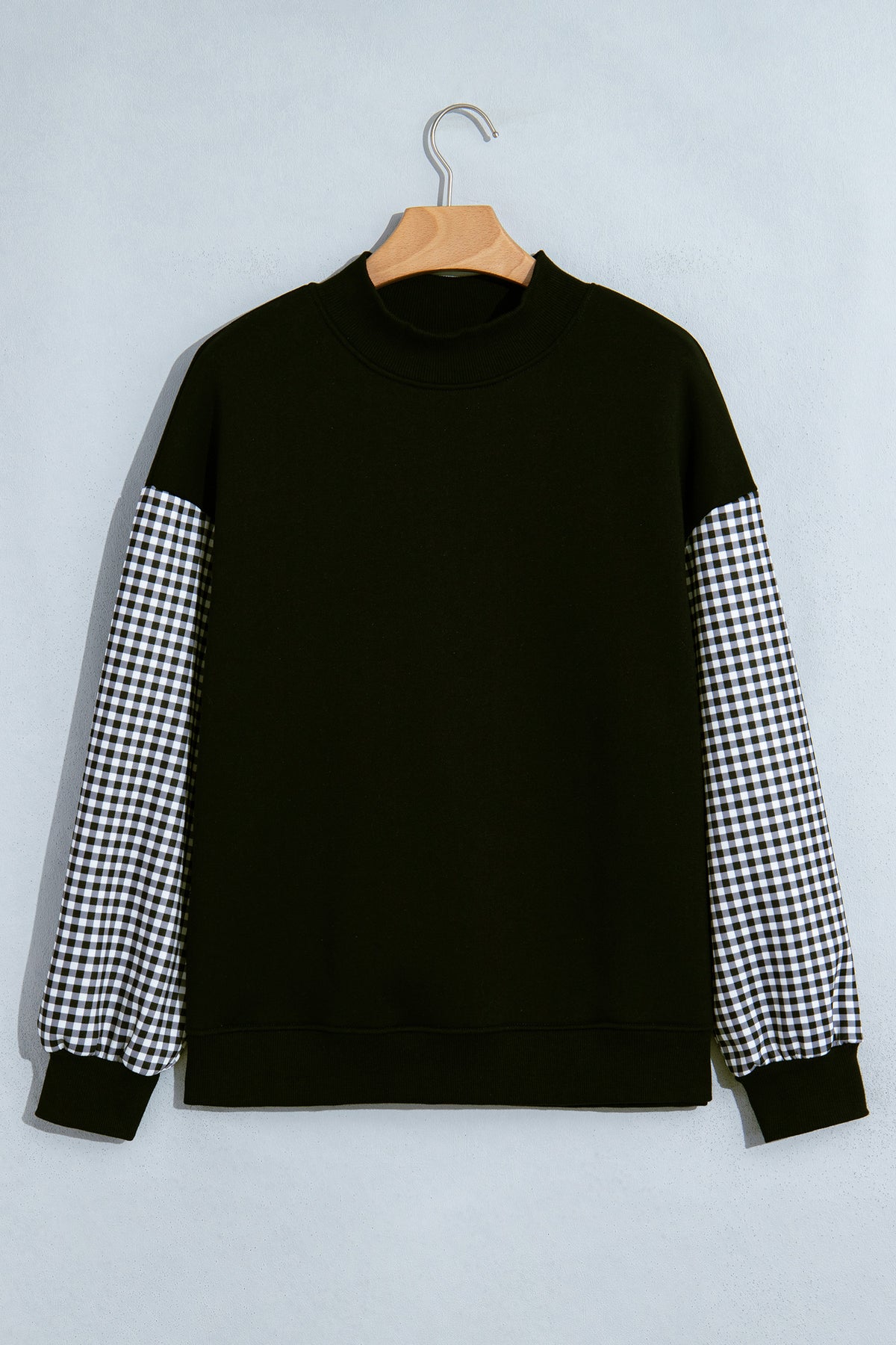 Plaid Sleeve Colorblock Tunic Sweatshirt