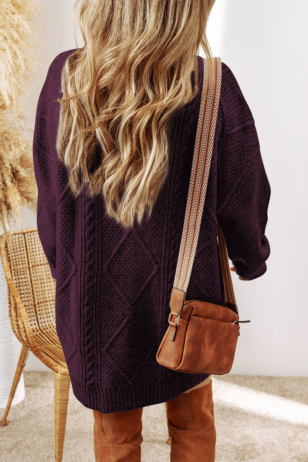 Cable Knit Drop Shoulder Sweater Dress