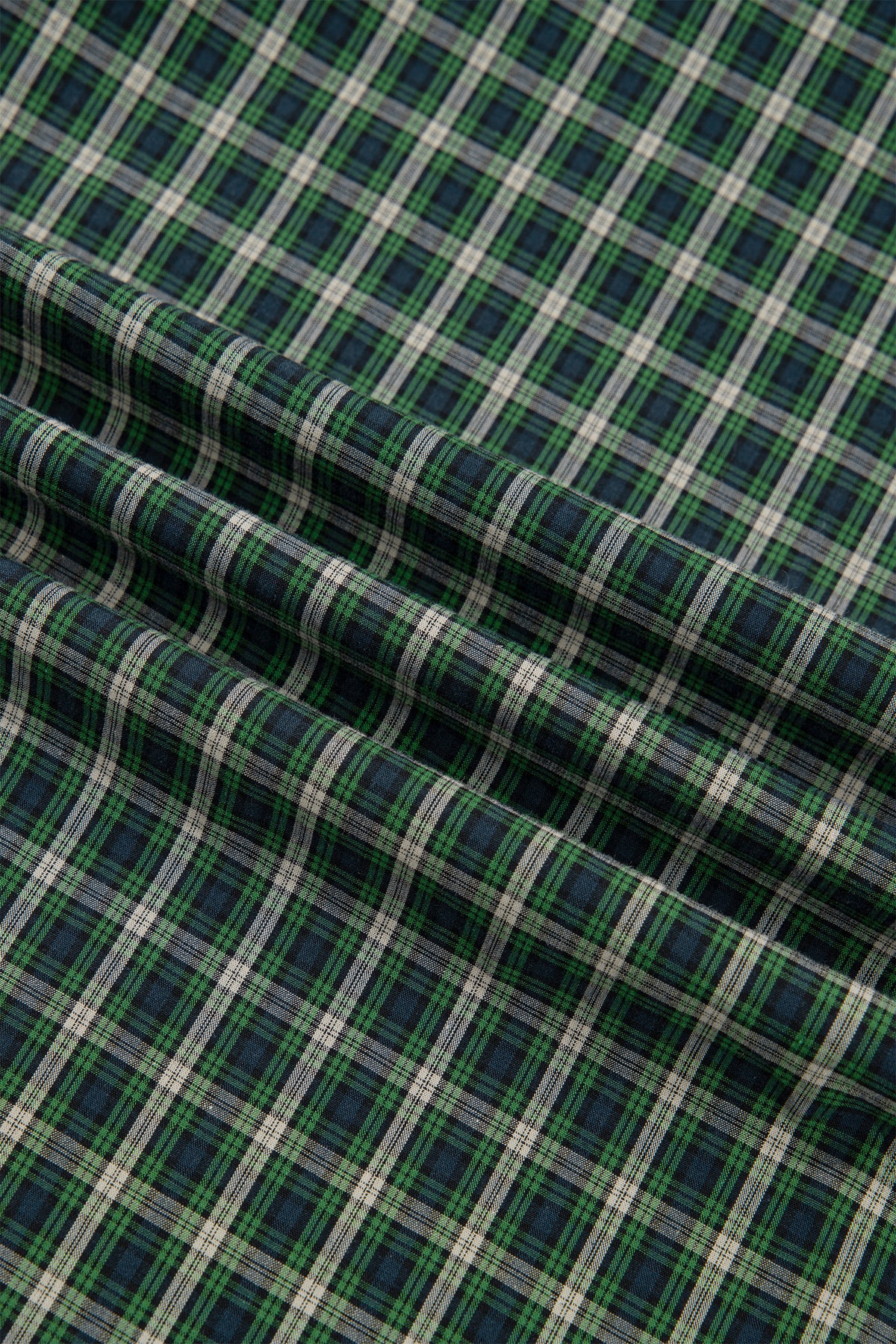 Green Plaid Square Neck Shirred Ruffle Hem Dress