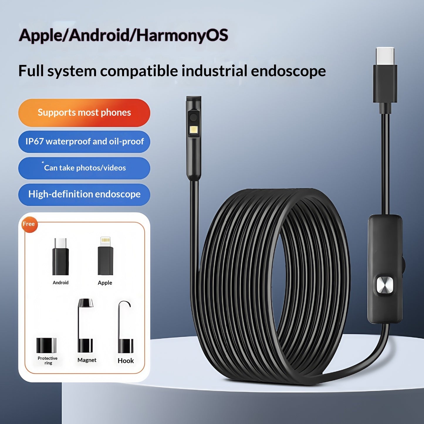 High-definition Endoscope For Automotive Repair With A Wide-angle View