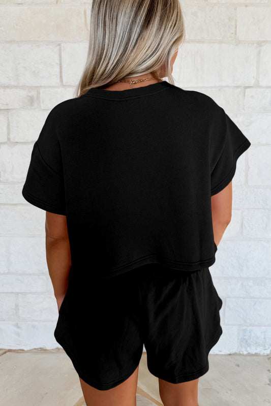 Black Cropped Tee and Ruffle Skort Set