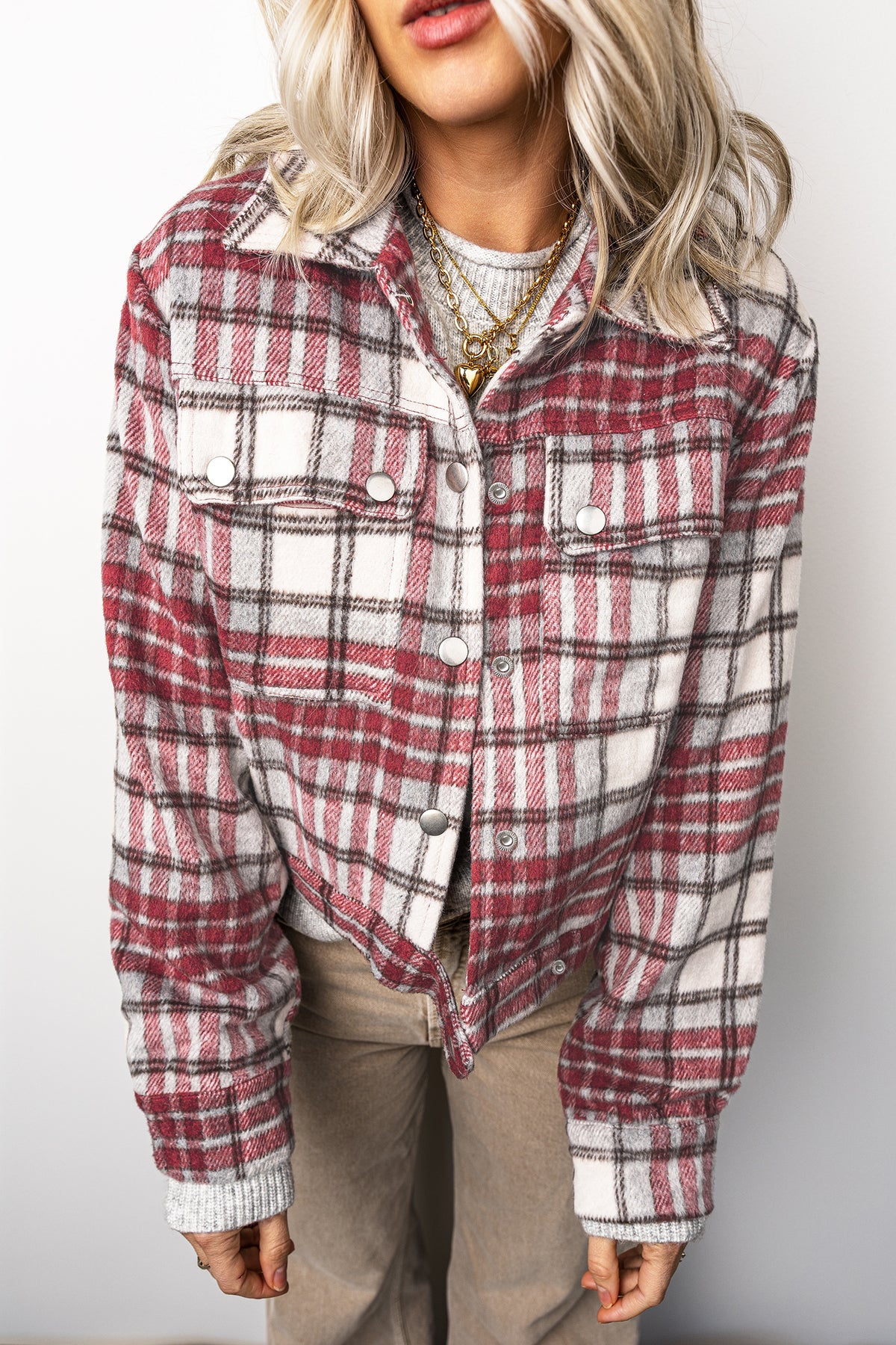 Red Plaid Flannel Button-Front Jacket