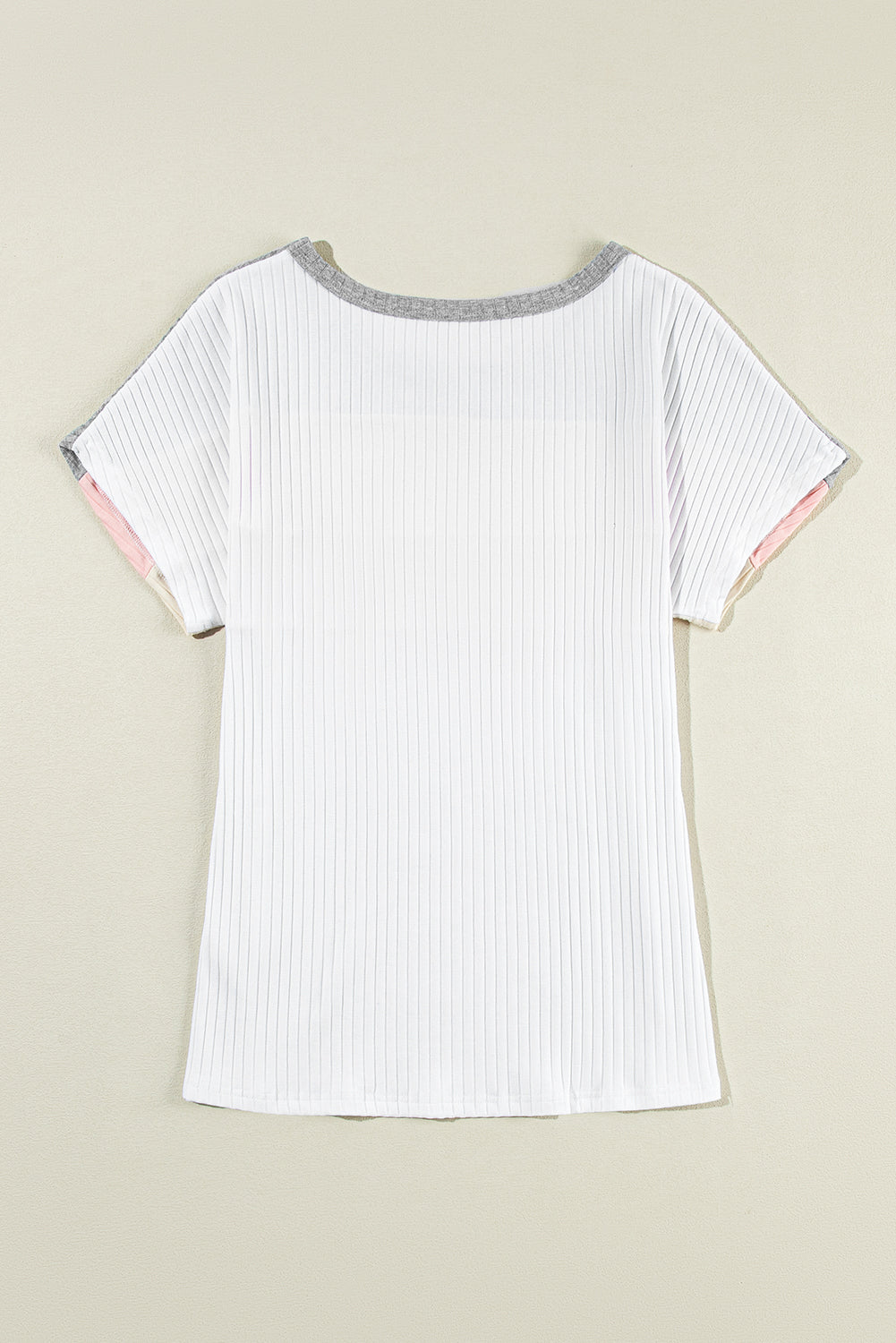 White Ribbed Color Block Patchwork T-Shirt