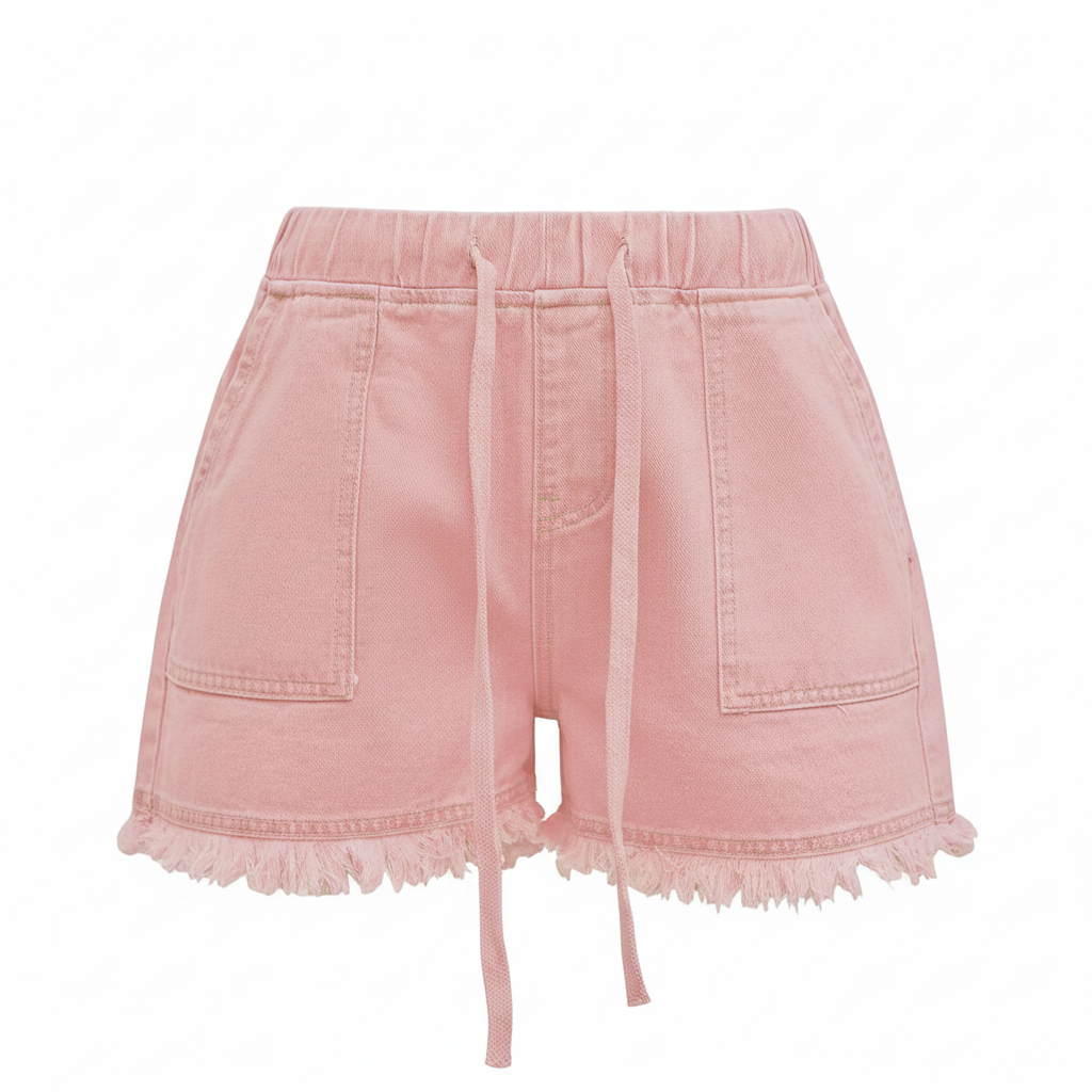 Drawstring Raw Hem Denim Shorts