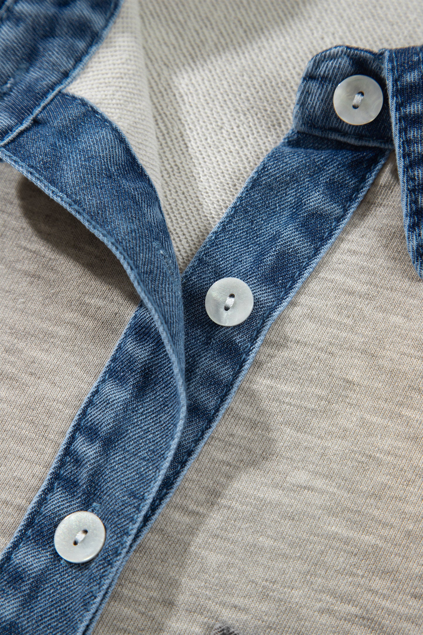 Sleet Denim Collar Patchwork Long Sleeve Pullover Top