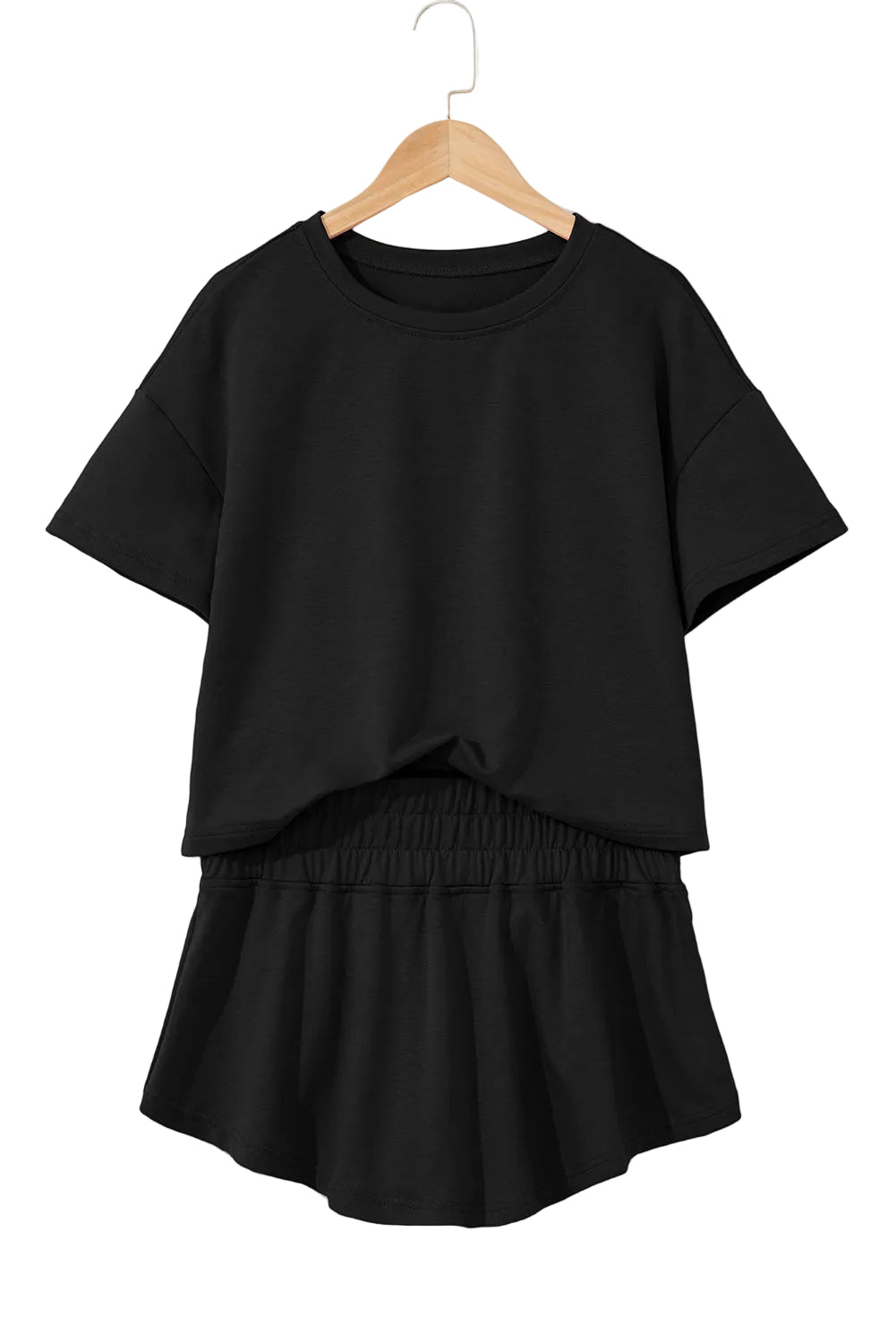 Black Cropped Tee and Ruffle Skort Set