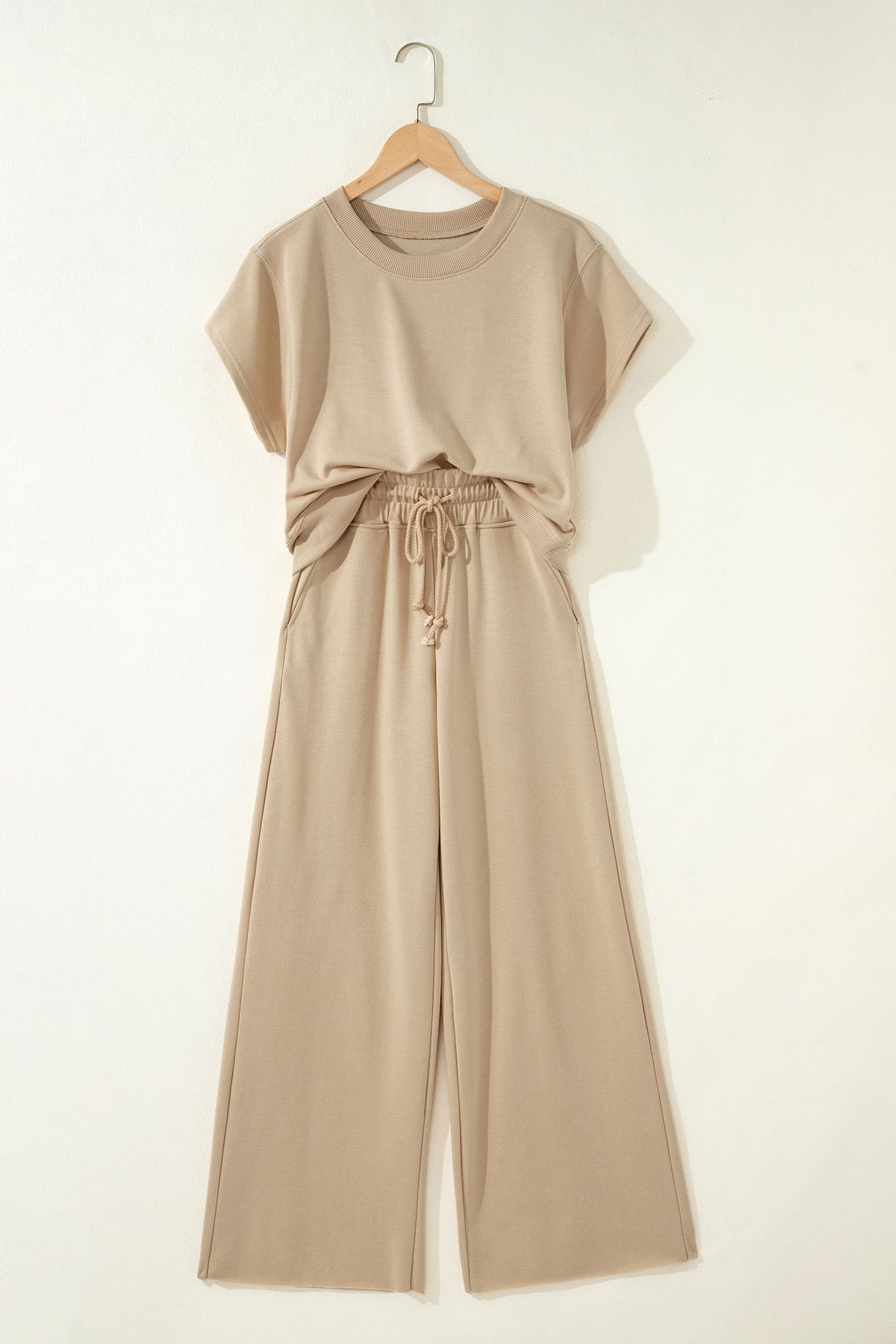 Solid Color Loose Tee & Wide Leg Pants 2-Piece Set