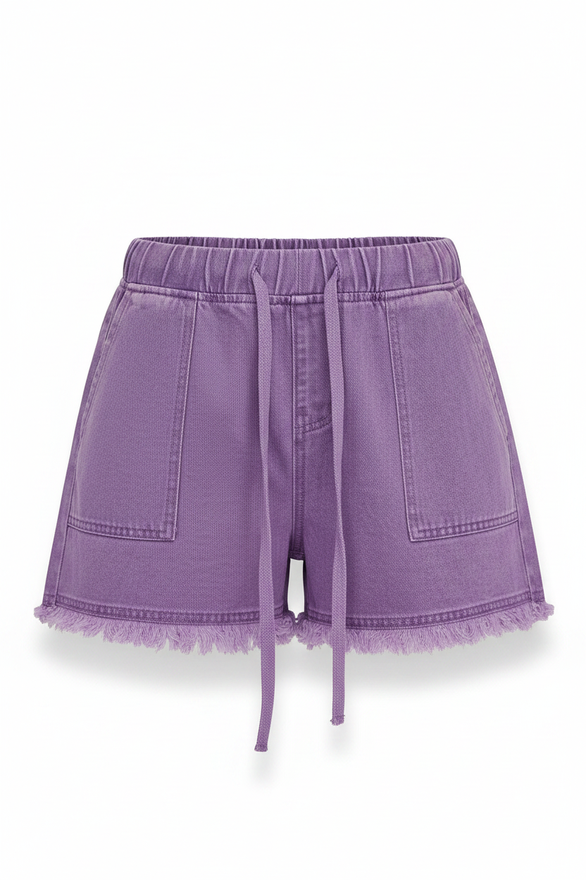 Drawstring Raw Hem Denim Shorts