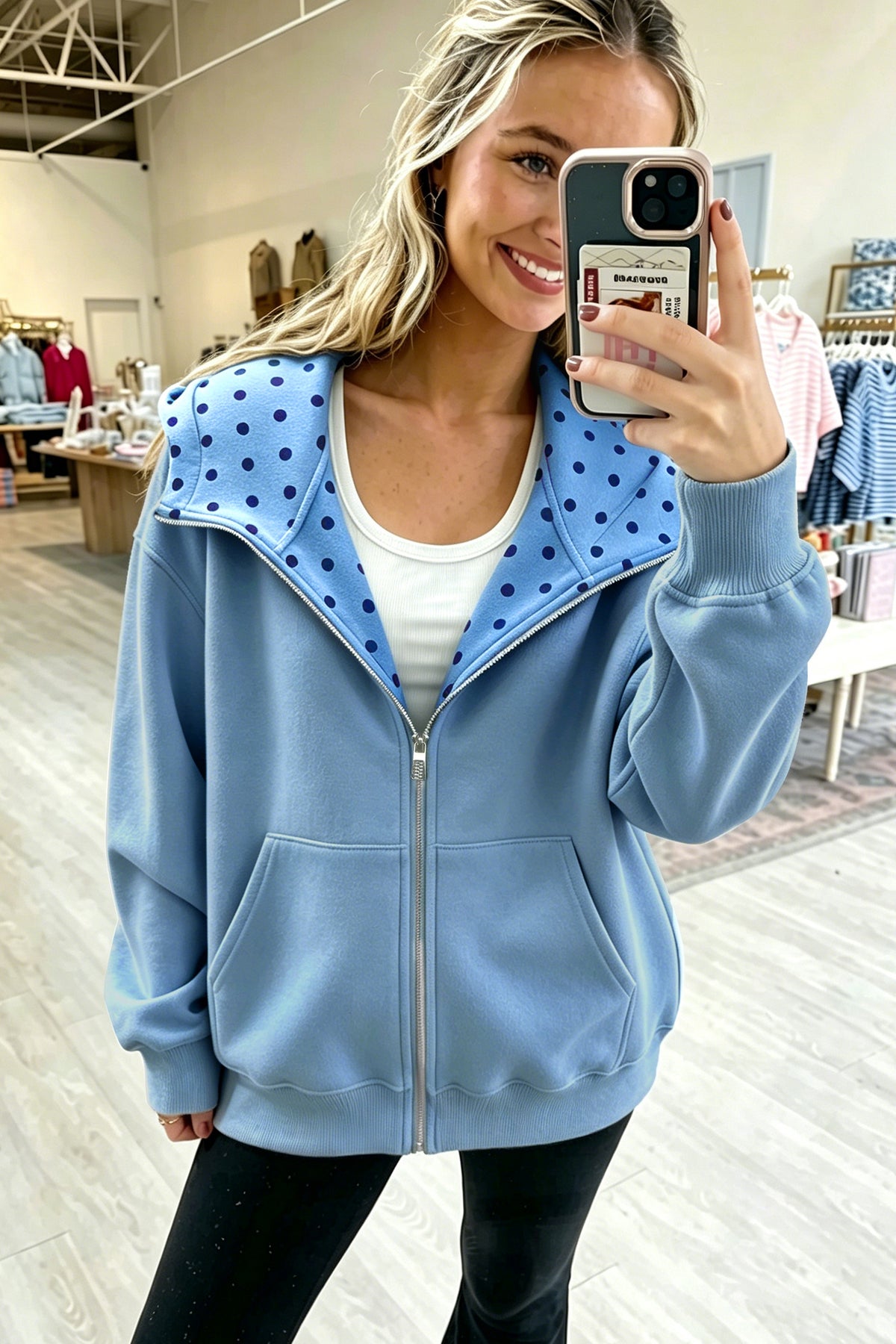 Polka Dot Lined Zip-Up Hoodie