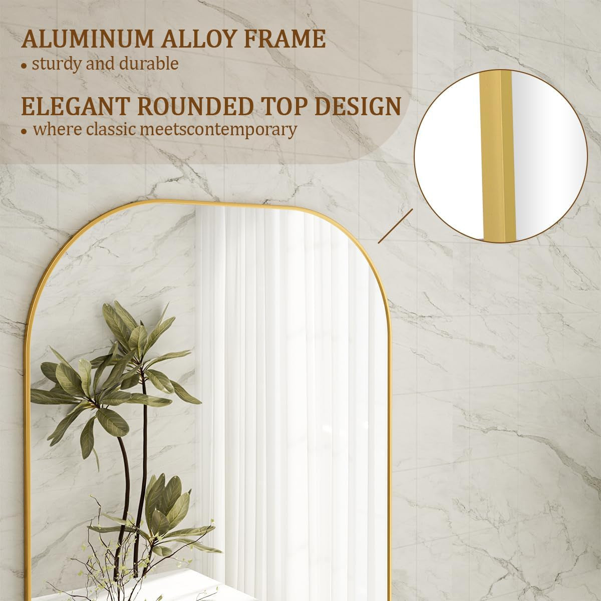 56Inch Full Length Floor Mirror Gold Aluminum Polished