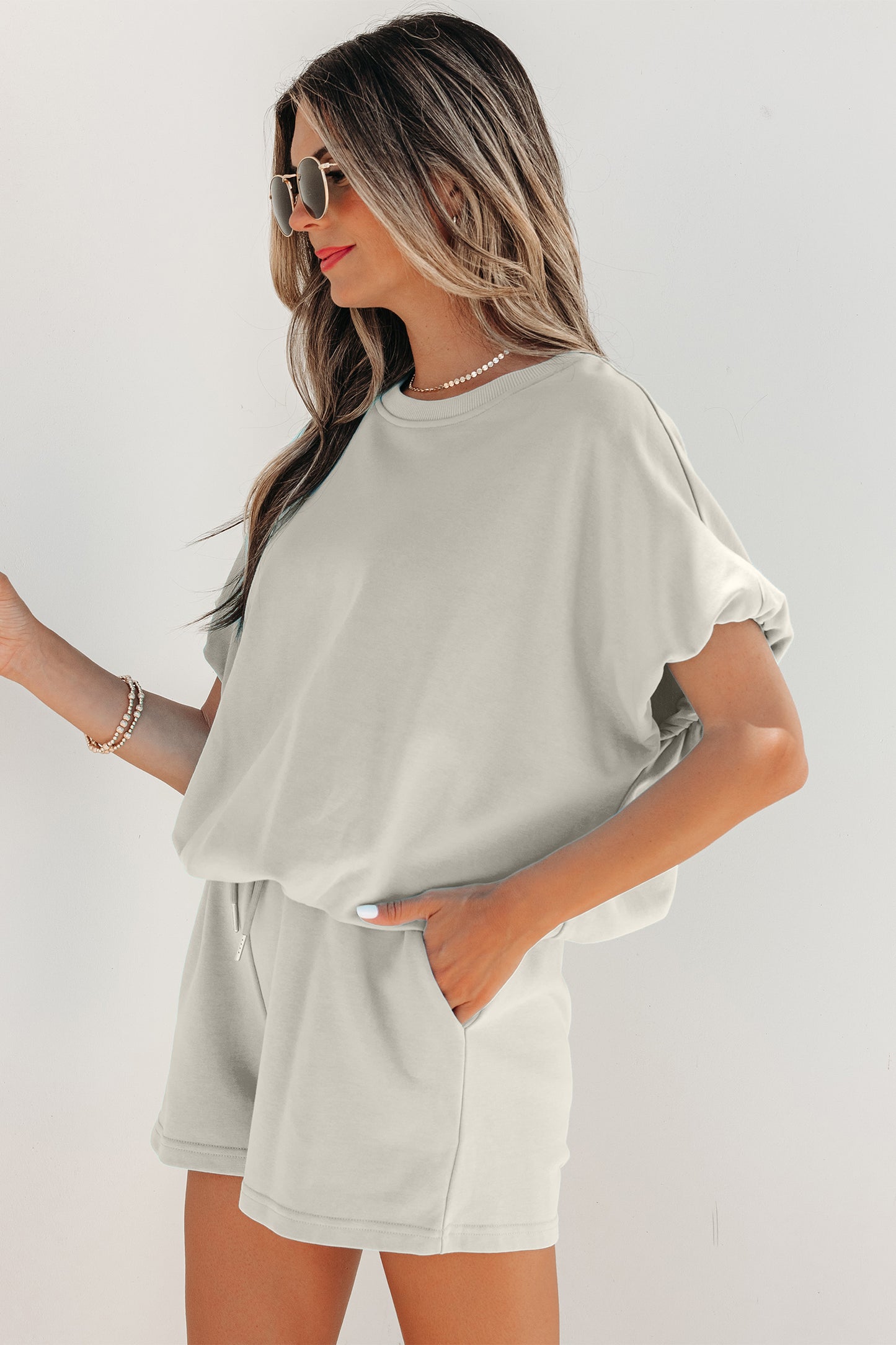 Puffy Loose Top & Drawstring Shorts Set