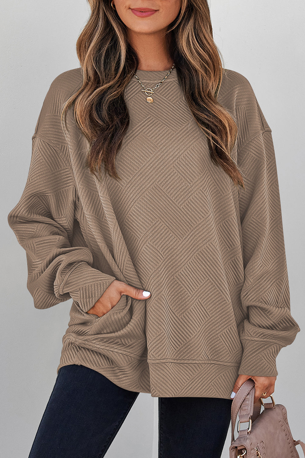 Parchment Textured Drop-Shoulder Sweatshirt