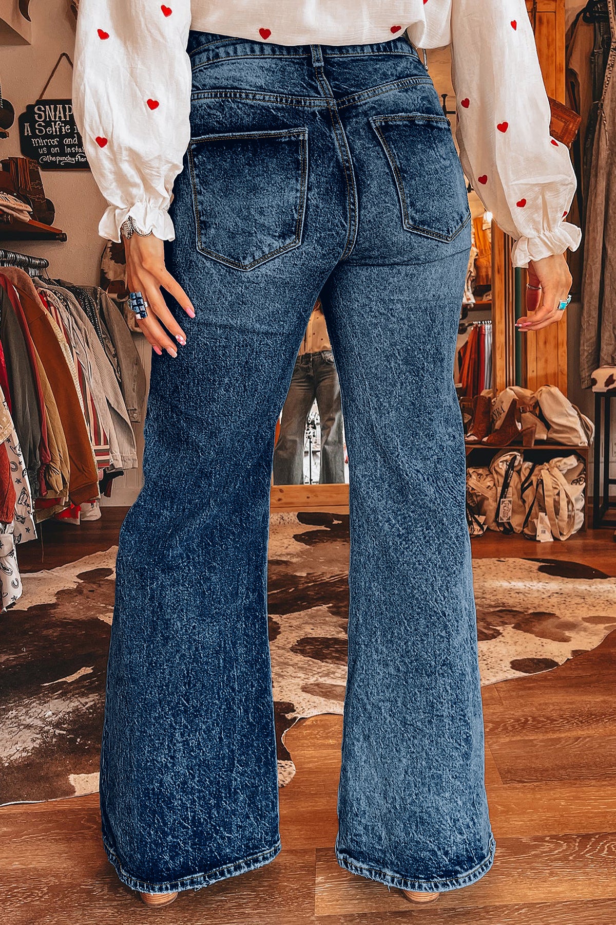 Acid Wash High Rise Flare Jeans