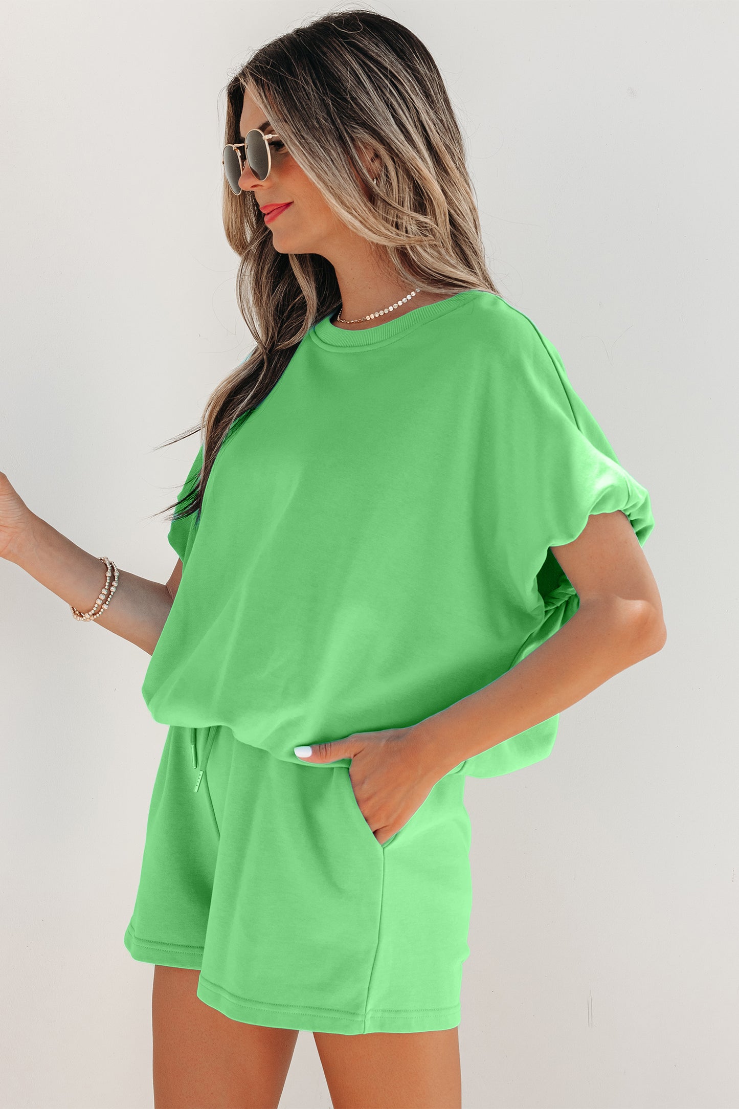 Puffy Loose Top & Drawstring Shorts Set