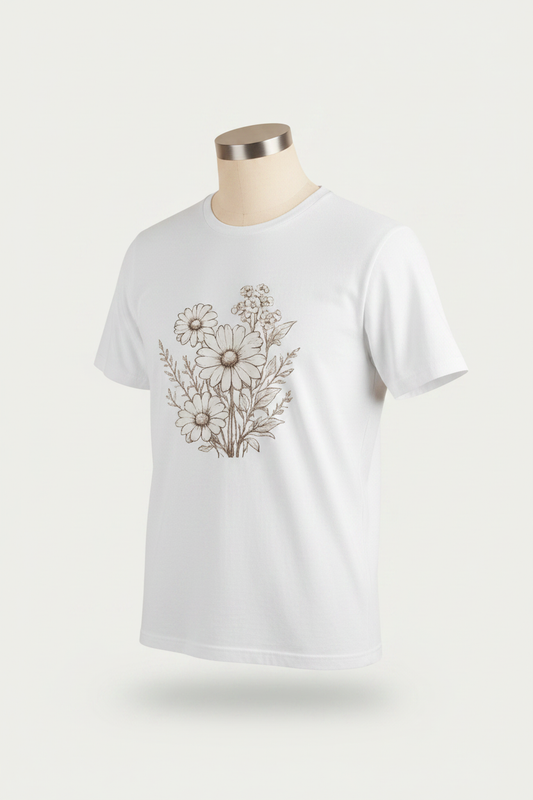 Ghost Mannequin 3/4 — Floral Daisy Bouquet Tee White