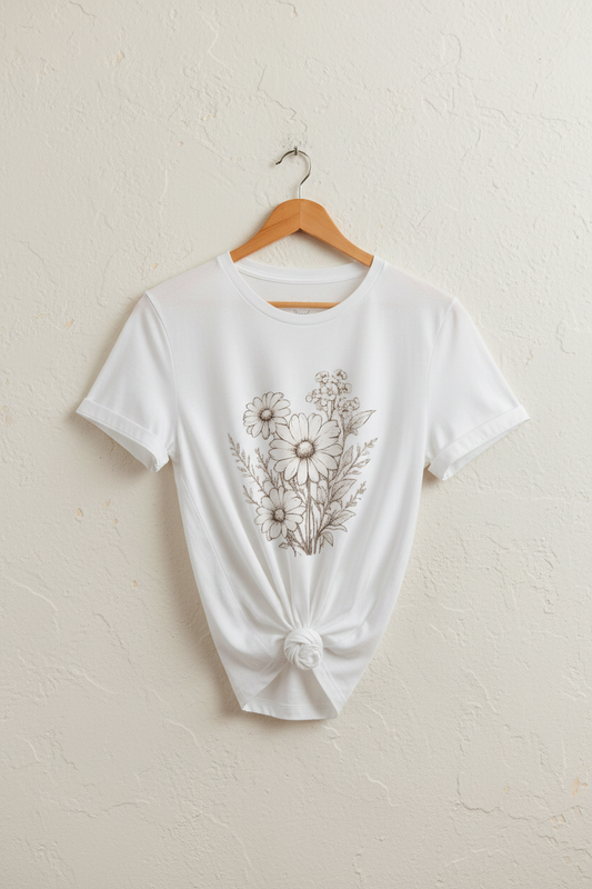 Knot & Hang — Floral Daisy Bouquet Tee White