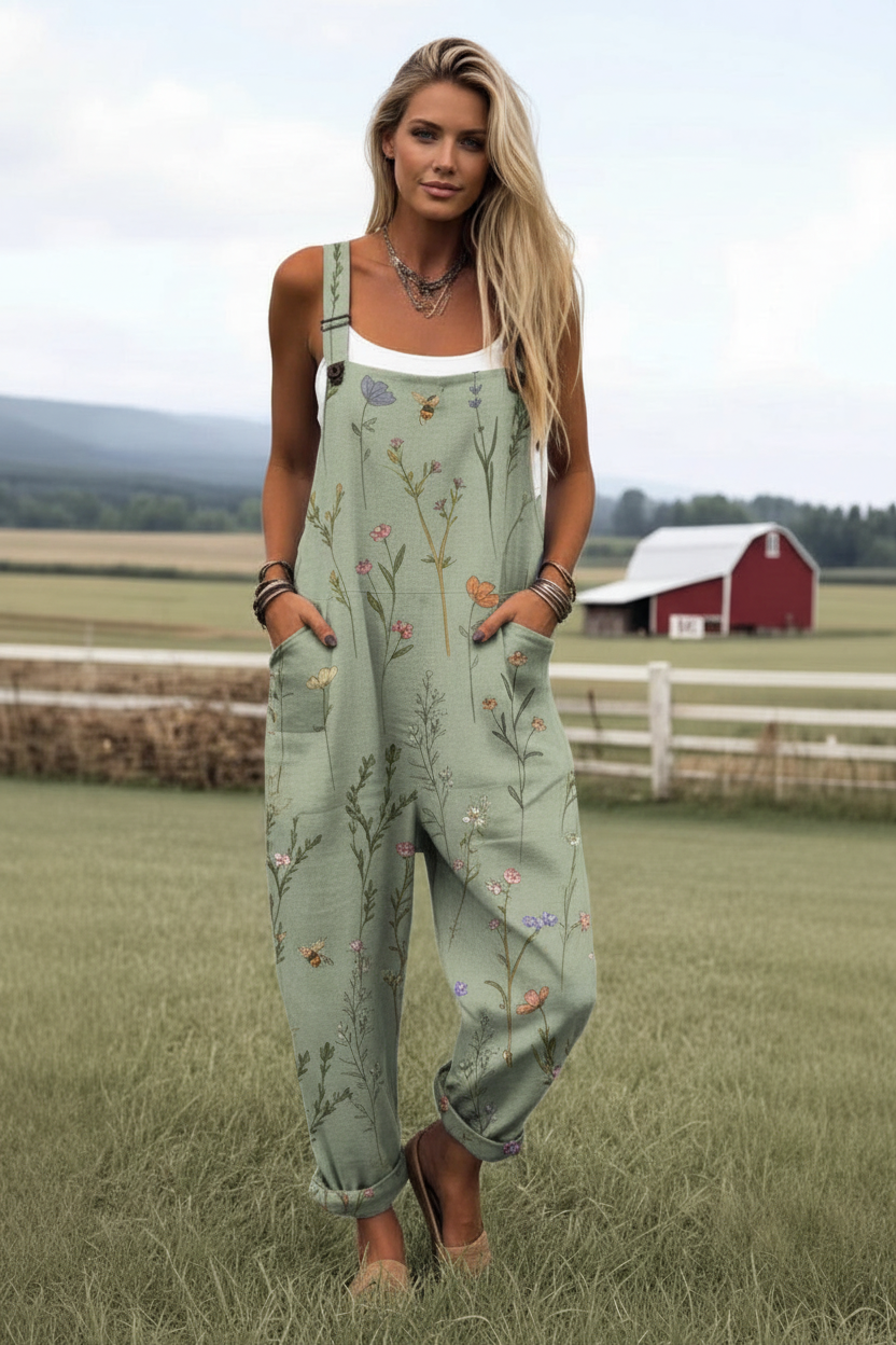 Model in Wildflower Overalls