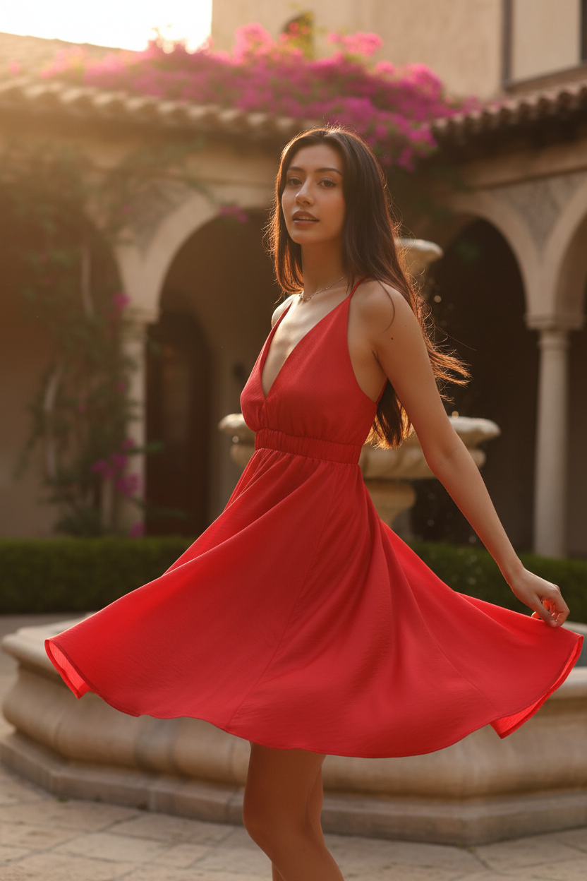 Satin Cami Skater Dress Outdoor