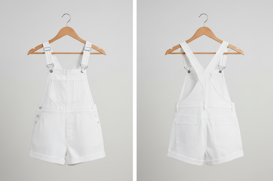 White Overalls Hanger Split View - Front and Back